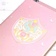 Load image into Gallery viewer, Moon Shield Gold Glossy Sticker