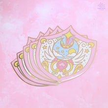 Load image into Gallery viewer, Moon Shield Gold Glossy Sticker

