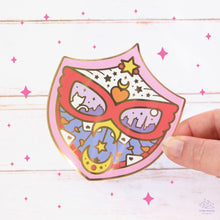 Load image into Gallery viewer, Red Mask Shield Gold Glossy Sticker