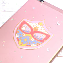 Load image into Gallery viewer, Red Mask Shield Gold Glossy Sticker