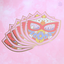 Load image into Gallery viewer, Red Mask Shield Gold Glossy Sticker
