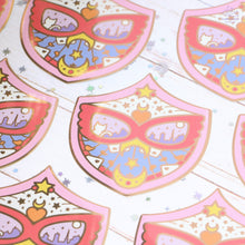 Load image into Gallery viewer, Red Mask Shield Gold Glossy Sticker