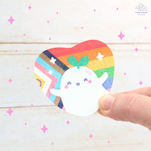 Load image into Gallery viewer, Inclusive Pride Ghostie Holographic Laminated Heart Sticker