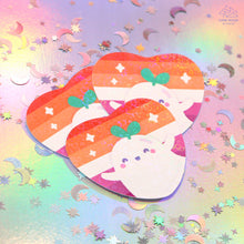 Load image into Gallery viewer, Lesbian Pride Ghostie Holographic Laminated Heart Sticker
