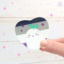 Load image into Gallery viewer, Asexual Pride Ghostie Holographic Laminated Heart Sticker