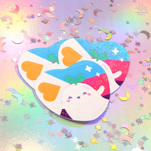 Load image into Gallery viewer, Polyamorous Pride Ghostie Holographic Laminated Heart Sticker