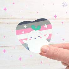Load image into Gallery viewer, Demigirl Pride Ghostie Holographic Laminated Heart Sticker