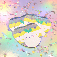 Load image into Gallery viewer, Demigender Pride Ghostie Holographic Laminated Heart Sticker