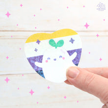 Load image into Gallery viewer, Non Binary Pride Ghostie Holographic Laminated Heart Sticker