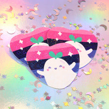 Load image into Gallery viewer, Omnisexual Pride Ghostie Holographic Laminated Heart Sticker
