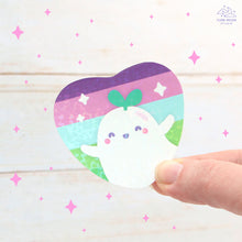 Load image into Gallery viewer, Toric Pride Ghostie Holographic Laminated Heart Sticker