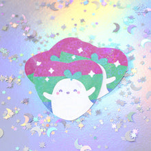 Load image into Gallery viewer, Polysexual Pride Ghostie Holographic Laminated Heart Sticker