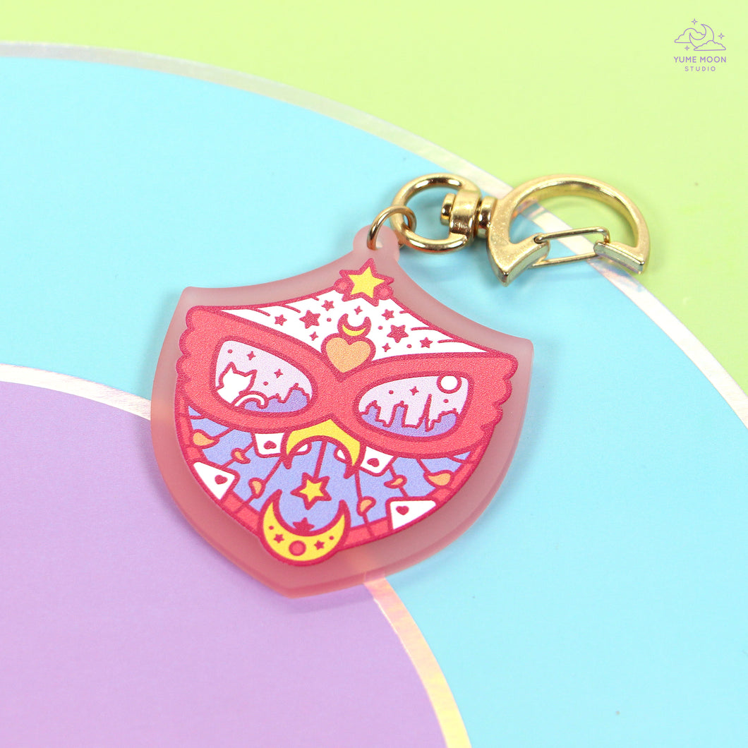 Red Mask Shield Pink Frosted Acrylic Charm