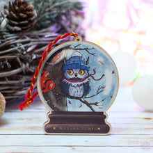Load image into Gallery viewer, Owl & Squirrel Snowglobe Wooden Ornament