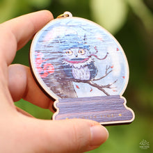 Load image into Gallery viewer, Owl & Squirrel Snowglobe Wooden Ornament
