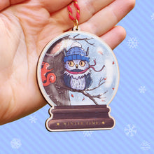 Load image into Gallery viewer, Owl & Squirrel Snowglobe Wooden Ornament