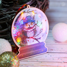 Load image into Gallery viewer, Owl &amp; Squirrel Snowglobe Wooden Ornament
