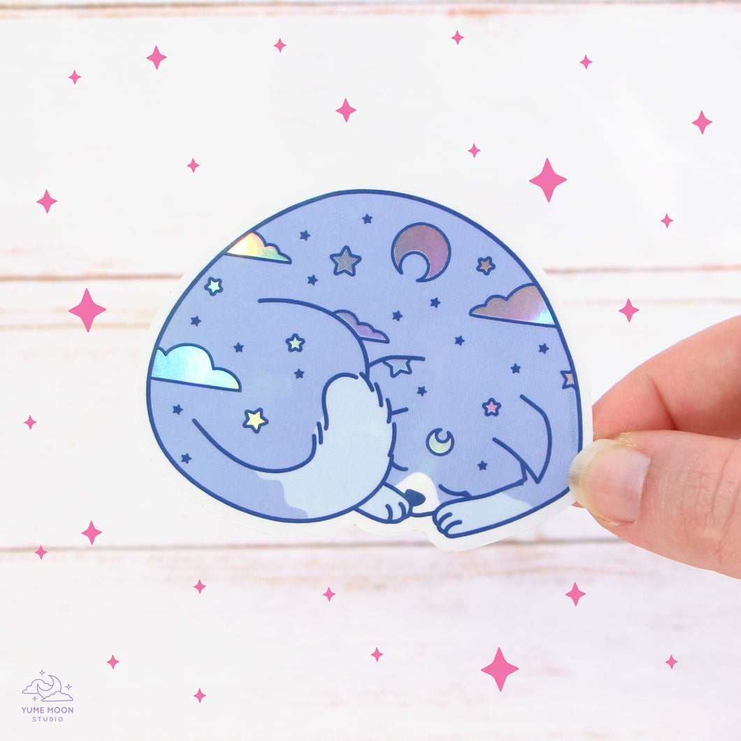 Dreaming Blue Cat Holographic Sticker