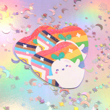 Load image into Gallery viewer, Inclusive Pride Ghostie Holographic Laminated Heart Sticker
