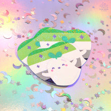Load image into Gallery viewer, Aromatic Pride Ghostie Holographic Laminated Heart Sticker
