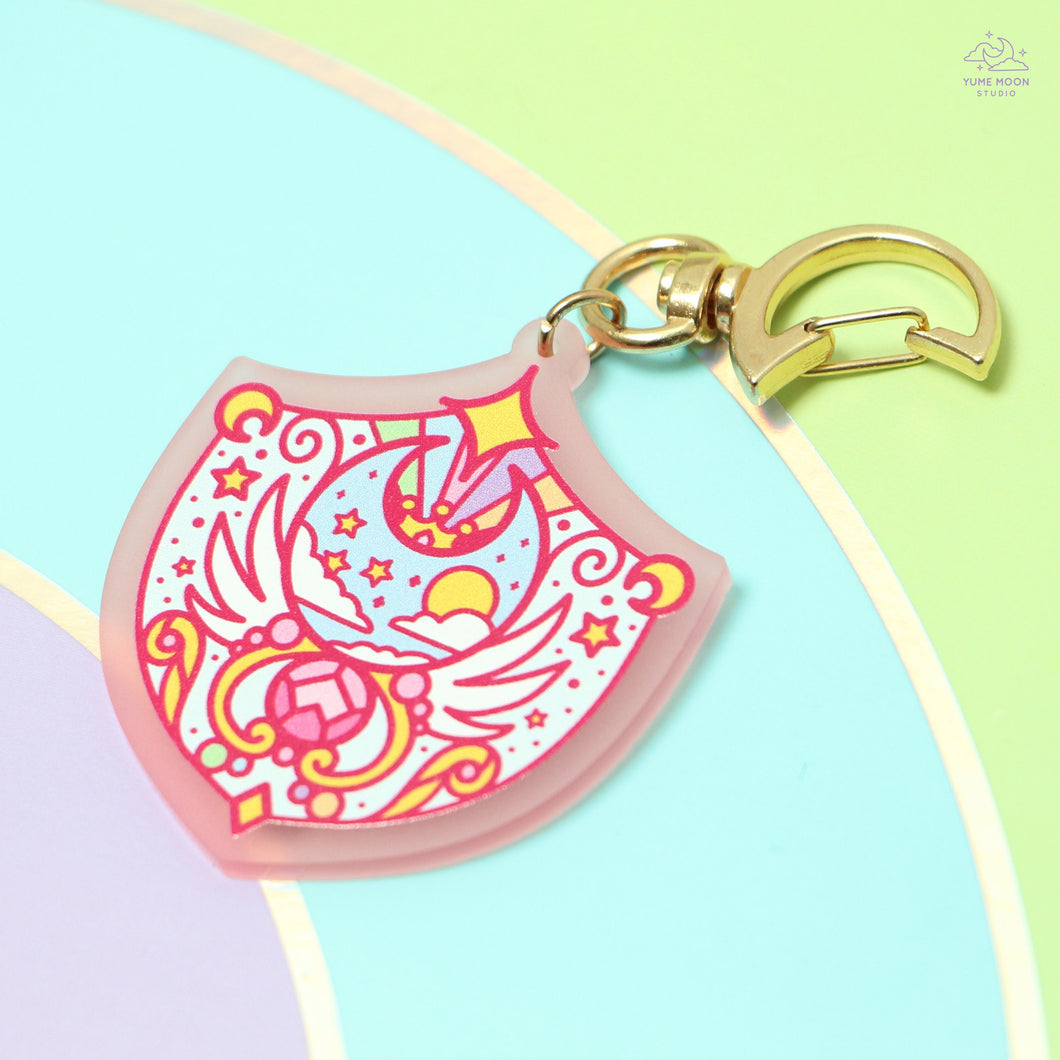 Moon Shield Pink Frosted Acrylic Charm