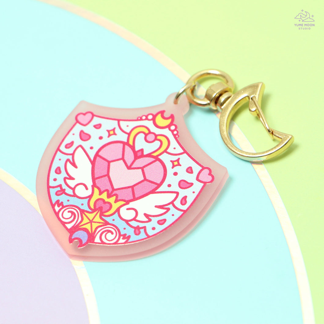 Heart Shield Pink Frosted Acrylic Charm